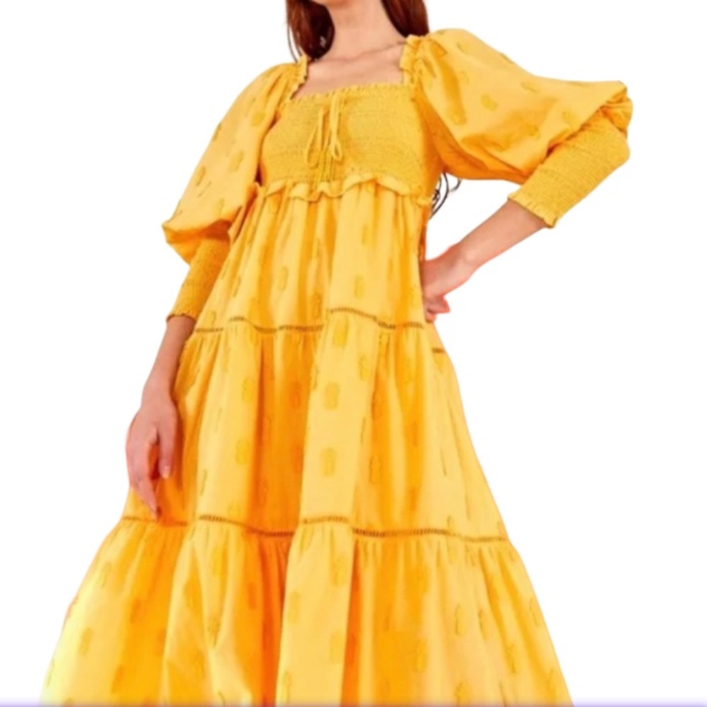 FARM RIO Brazilian 3D Pineapple Yellow Midi Dress Size M NWT